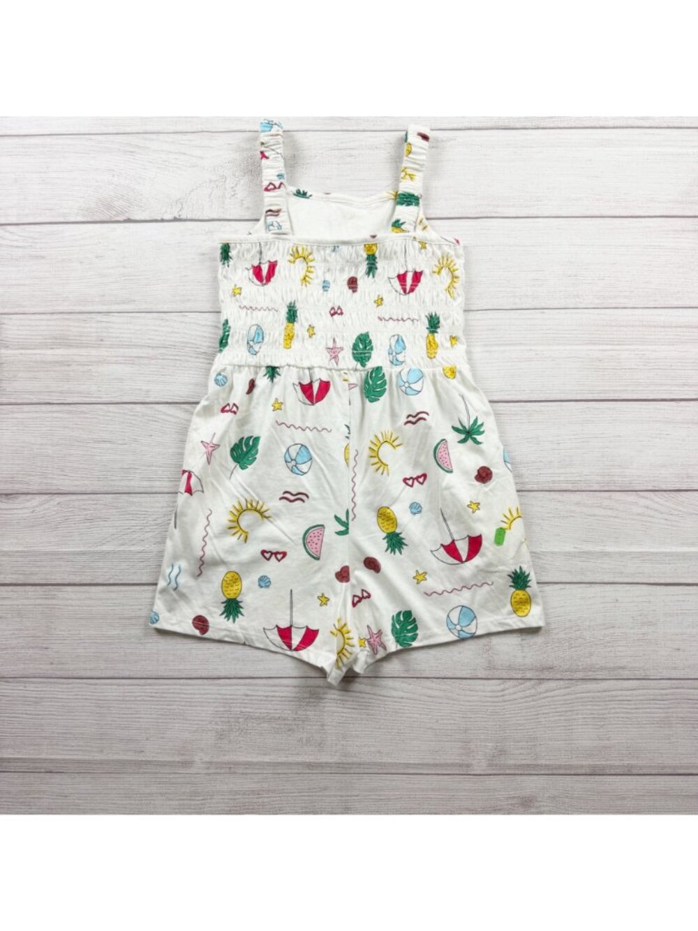 Old Navy Girls Summer Print Smocked Romper Multicolor Tropical Graphic L 10-12 - Picture 3 of 3